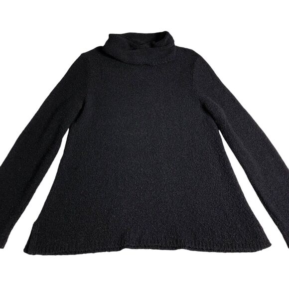 Chicos Sweater Womens 2 Large Black Wool Blend Turtleneck Chunky Plush Boucle - Picture 2 of 16